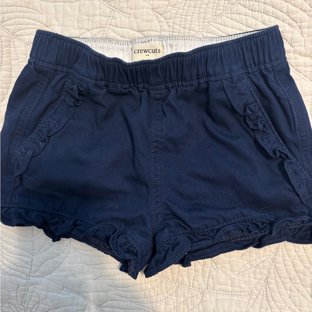 Crewcuts Navy Blue Girls Ruffle Trim Shorts